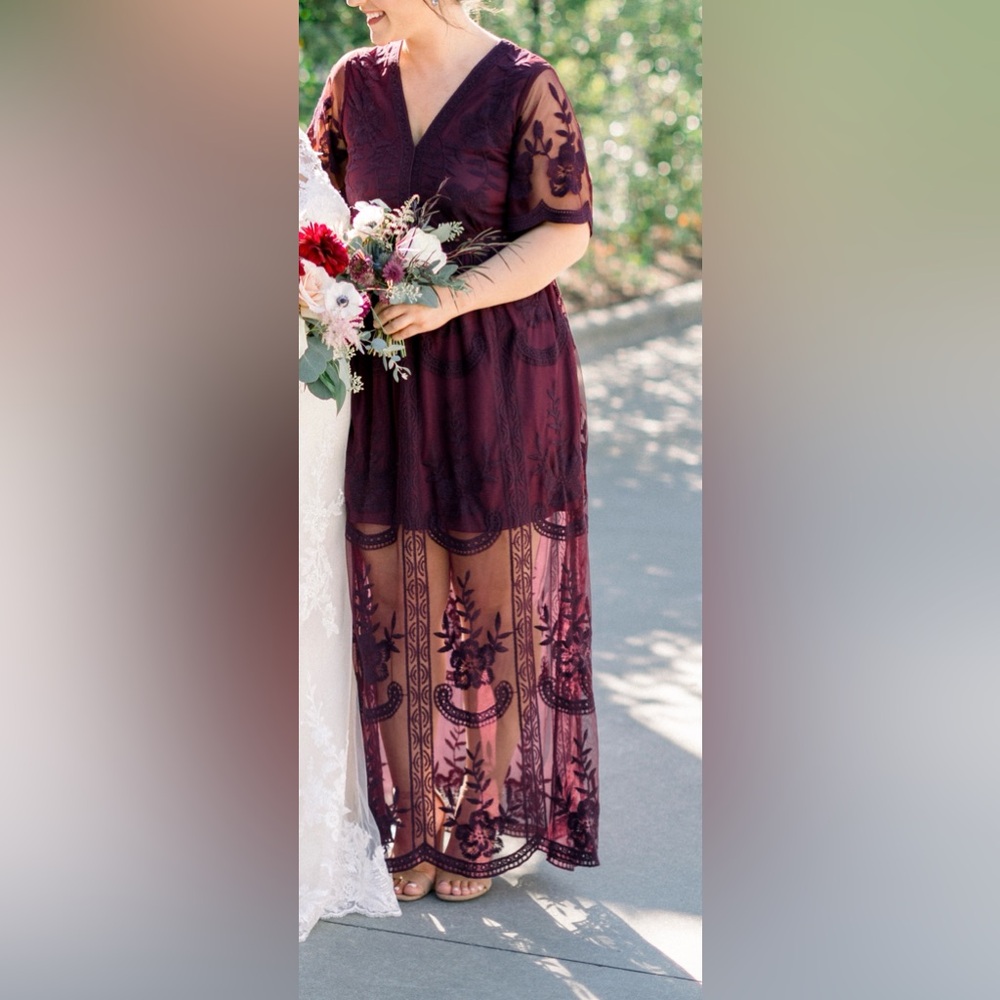 Altar'd State Burgundy Lace Maxi Dress